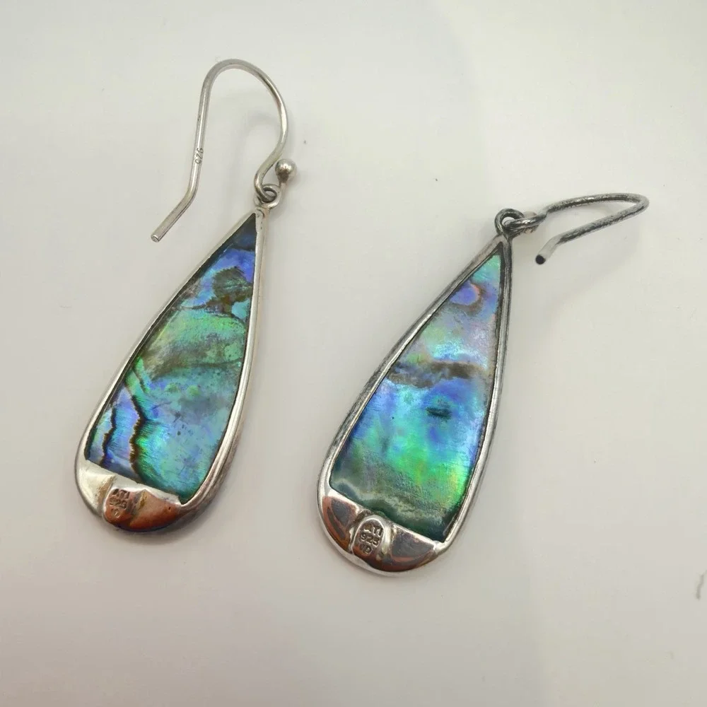 Vtg ATI Abalone Shell Sterling Silver Earrings Teardrop Dangle Pretty